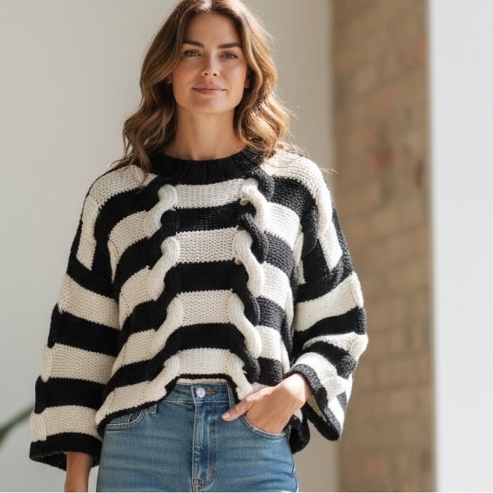 Elegant Black and White Striped Sweater